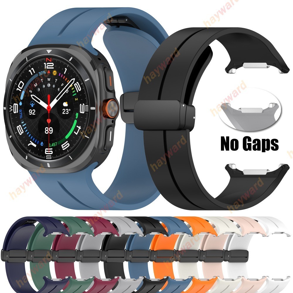 แม่เหล็กพับหัวเข็มขัดสําหรับ Samsung Galaxy Watch Ultra 47 มม.ซิลิโคนสายกีฬาสําหรับ Galaxy Watch 7 Ultra Watchband สร้อยข้อมือ