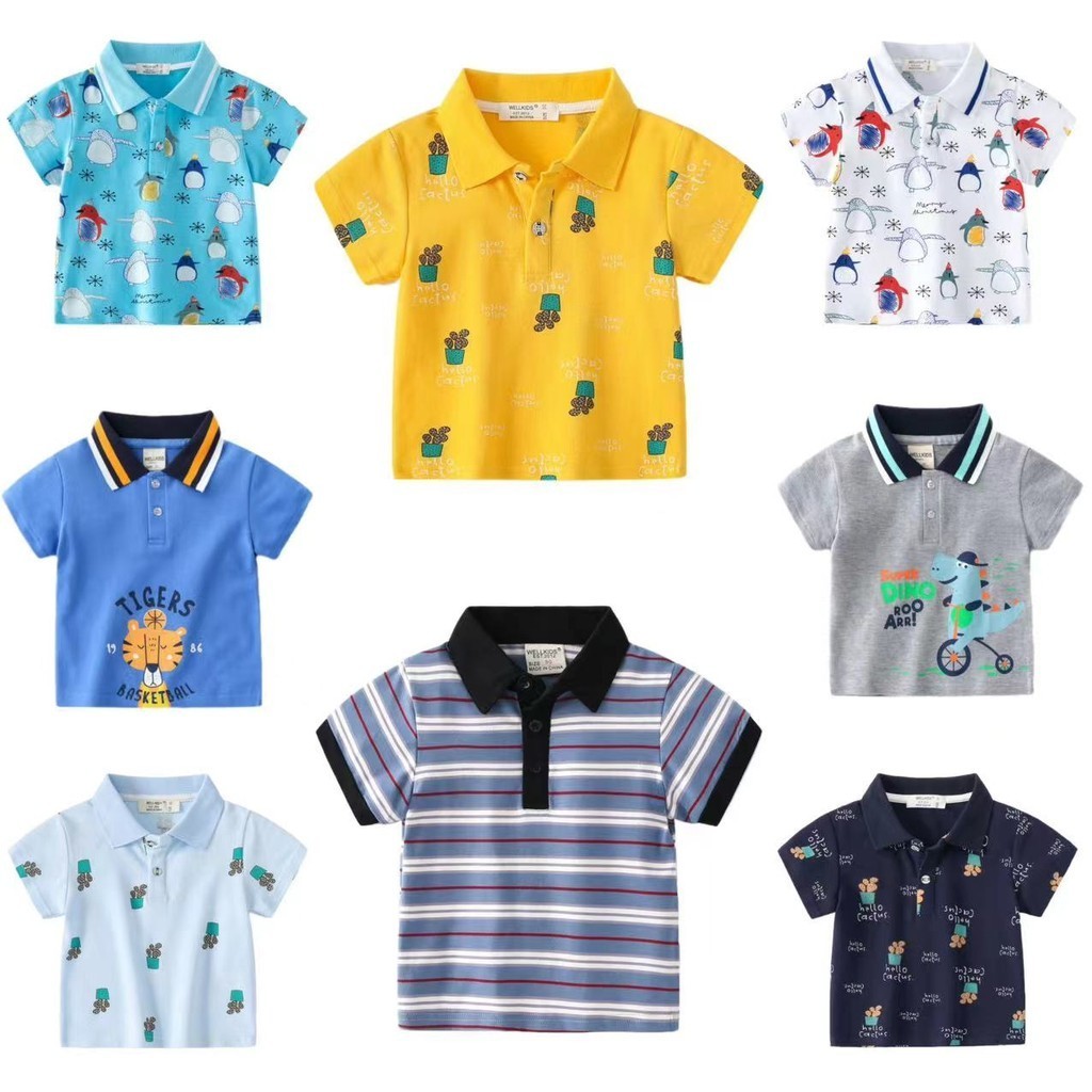 ฤดูร้อนสบายๆแขนสั้นชายเสื้อโปโลระบายอากาศสบายเสื้อโปโลรูปแบบการ์ตูนกลางเด็กเล็กปกแขนสั้น-41