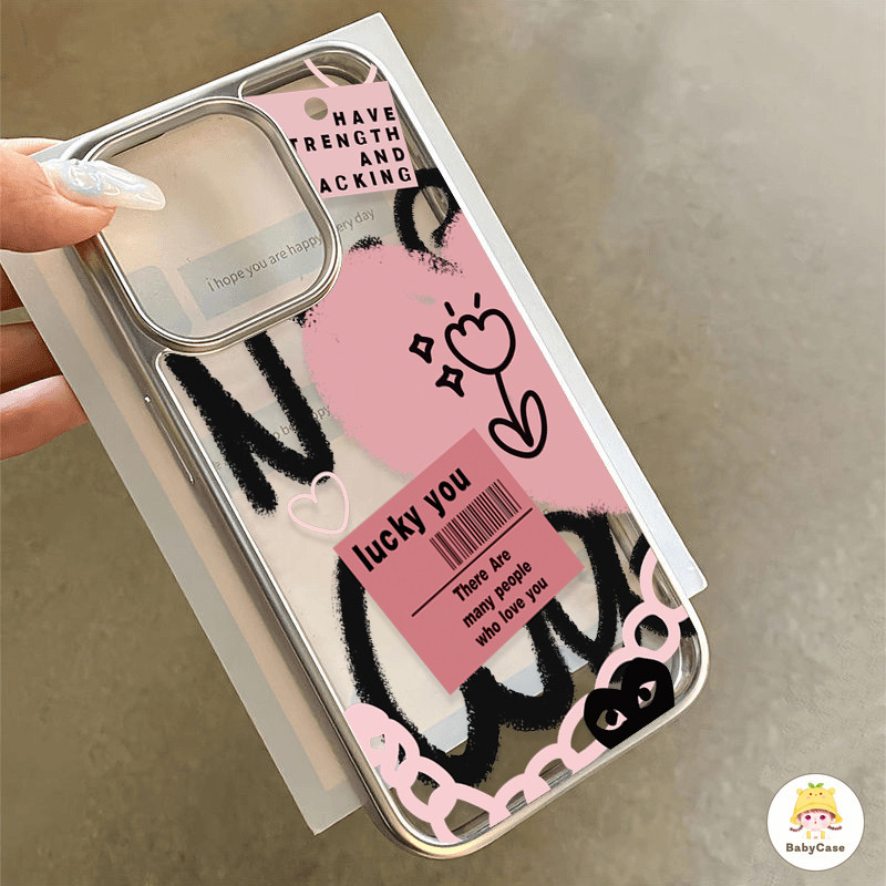 รอยเปื้อนกราฟฟิตีหัวใจรักทิวลิปดอกไม้น่ารักกรอบไฟฟ้ เคส IPhone 11 15 13 14 12 Pro Max X XR XS MAX 7 14 15 8 Plus SE 2020