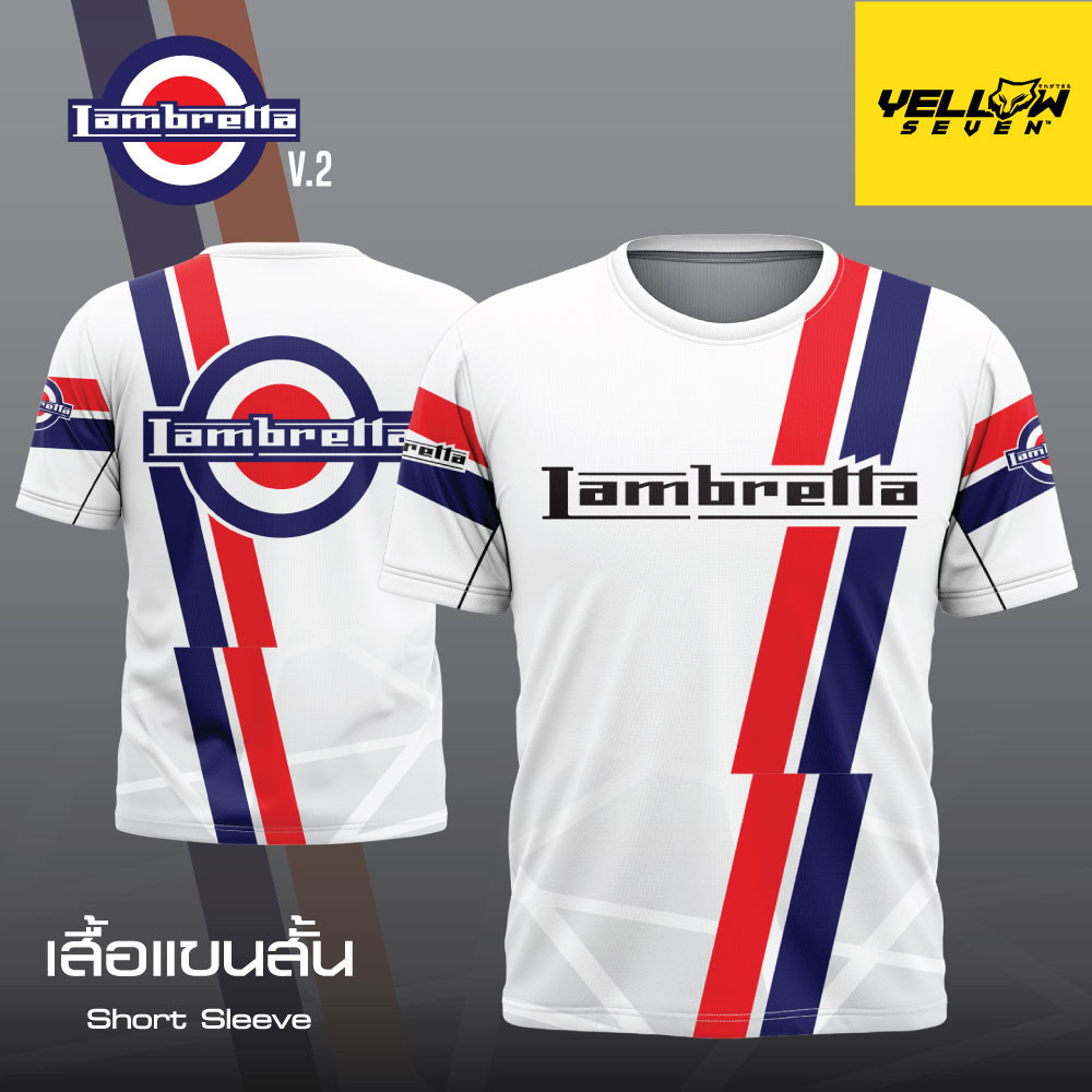 เสื้อยืดแขนสั้นคอกลมรถจักรยานยนต์ Lambretta