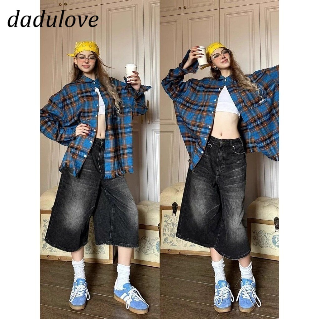 DaDulove💕 New American Ins High Street Retro Denim Shorts Niche High Waist Wide Leg Pants Large Size Hot Pants