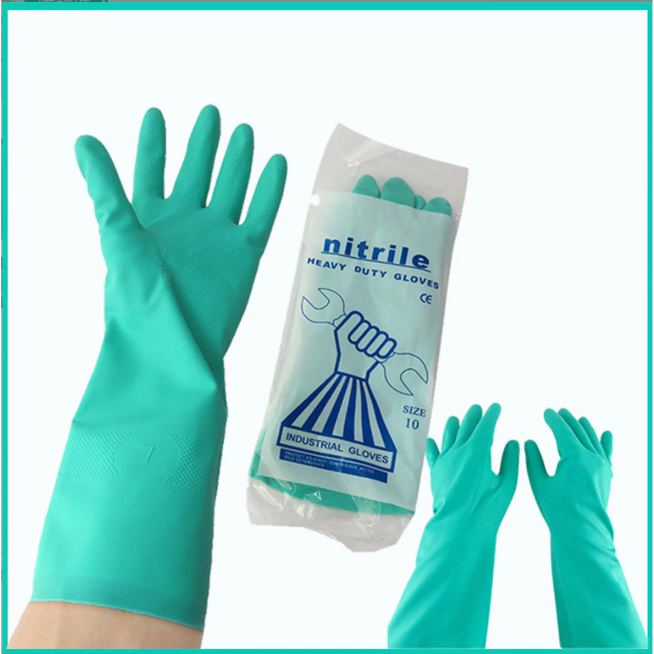 ถุงมือไนไตร ป้องกันสารเคมี หนา 18 mil (0.457 มิล) ยาว 13นิ้ว สำหรับงานหนัก (Heavy Duty Gloves) (1คู่)
