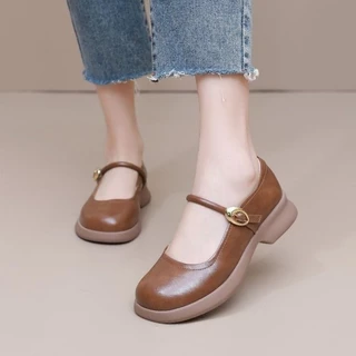 <48 ชั่วโมง การจัดส่ง>Size 35-42 รอบ Toe Mary Jane Shoes สไตล์ใหม่ Soft-Soled Flat Strap Shoes