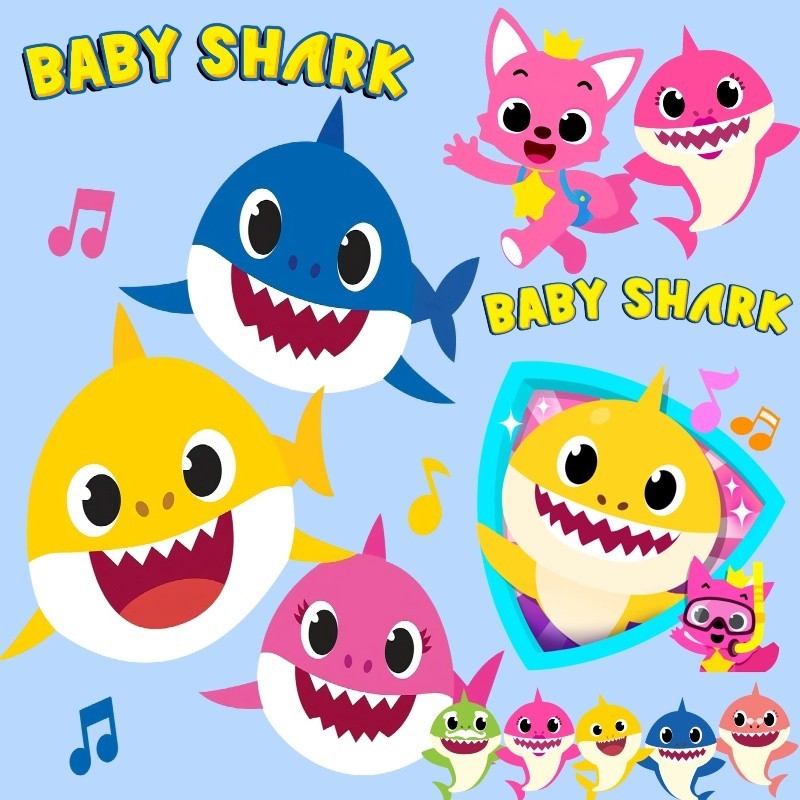 Baby Shark สติ๊กเกอร์พิมพ์ถ่ายเทความร้อน ธีมลายการ์ตูน เสื้อผ้า สติ๊กเกอร์ตกแต่งกระเป๋าเดินทาง