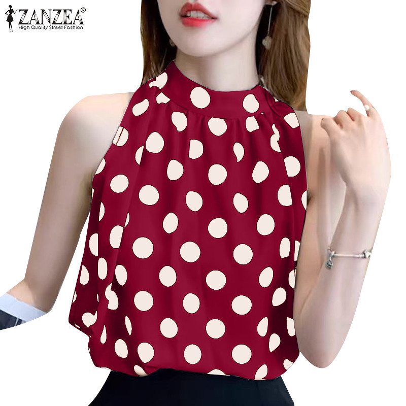 Zanzea เสื้อกล้ามแขนกุดพิมพ์ลายลายจุดลําลองเกาหลีสําหรับผู้หญิง