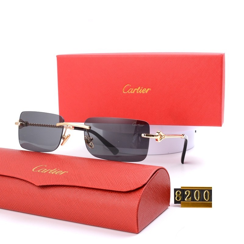 แฟชั่น แว่นกันแดดไร้กรอบ Cartier Retro Simple แว่นกันแดด ht8200