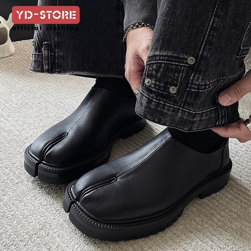 รองเท้า Tabi สำหรับผู้ชายและผู้หญิงหนังคลาสสิกแยกเท้าสบายๆ เท้าเดียว Unisex แบนออกแบบที่สะดวกสบาย