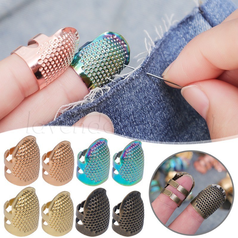 เย็บโลหะ Thimble - แหวน Thimble แบบปรับได้ - ปลอกนิ้วกดเข็มกันลื่น - อุปกรณ์ป้องกันนิ้วปักทําด้วยมือ - เครื่องมือเย็บผ้า