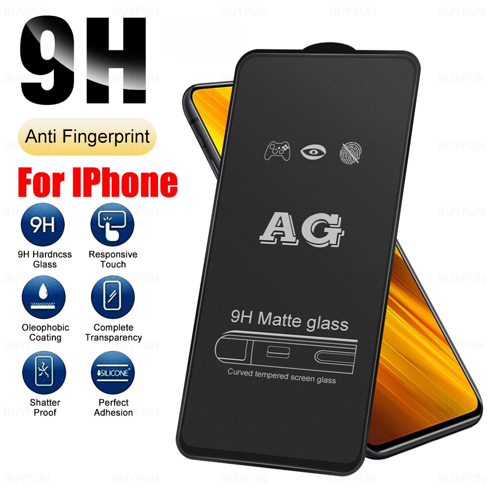 2PC AG ฟิล์มกันรอยด้าน For iPhone 16 11 12 13 14 15 Pro Max XR 6 7 8 Plus SE XS Max ป้องกันลายนิ้วมื