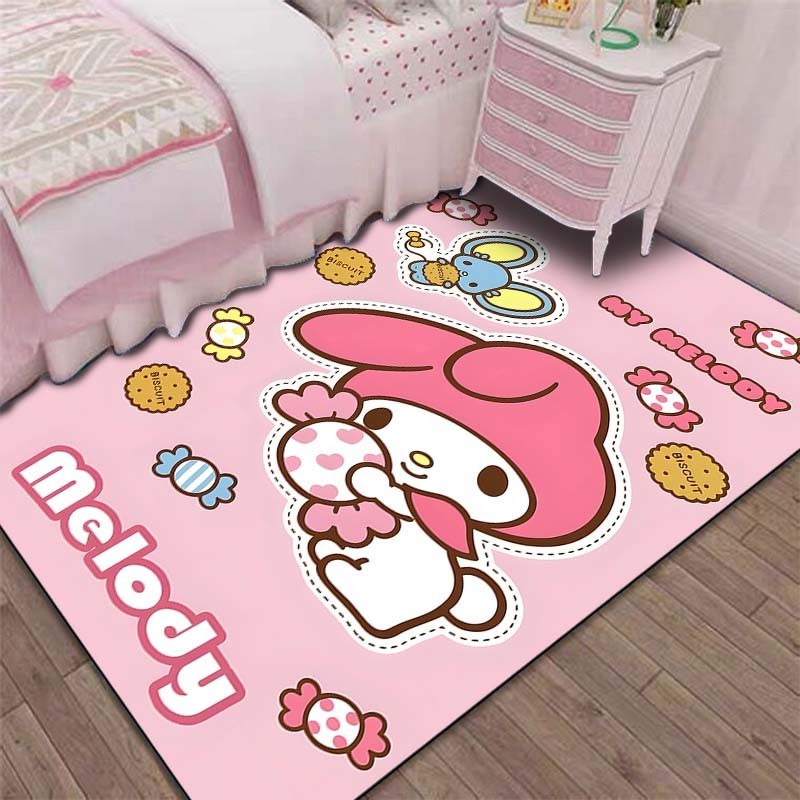 ญี่ปุ่น Kawaii Sanrio Melody พิมพ์พรมสําหรับห้องนั่งเล่นห้องนอนตกแต่งบ้านพรมพื้นที่เสื่อกันลื่นสีชมพูตกแต่งห้อง