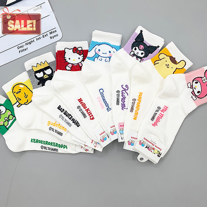 Bl Hello Kitty Medium Tube ถุงเท้า Kuromi การ์ตูนสัตว์ถุงเท้า Kawaii Sanrio Melody ถุงเท้า Rosered สีดําสีขาวถุงเท้าสําหรับสาวผู้หญิง A
