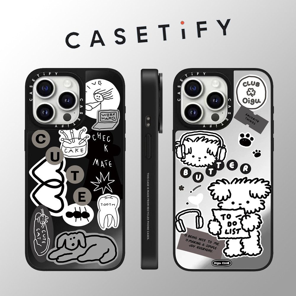 Casetify น่ารักเพลงสุนัขรักกระจกหน้าเคสโทรศัพท์สําหรับ iPhone 15 Pro Max 14 Plus 13 ProMax 12 12Pro 11 โทรศัพท์กันกระแทกขอบนุ่มฮาร์ดป้องกันกรณี