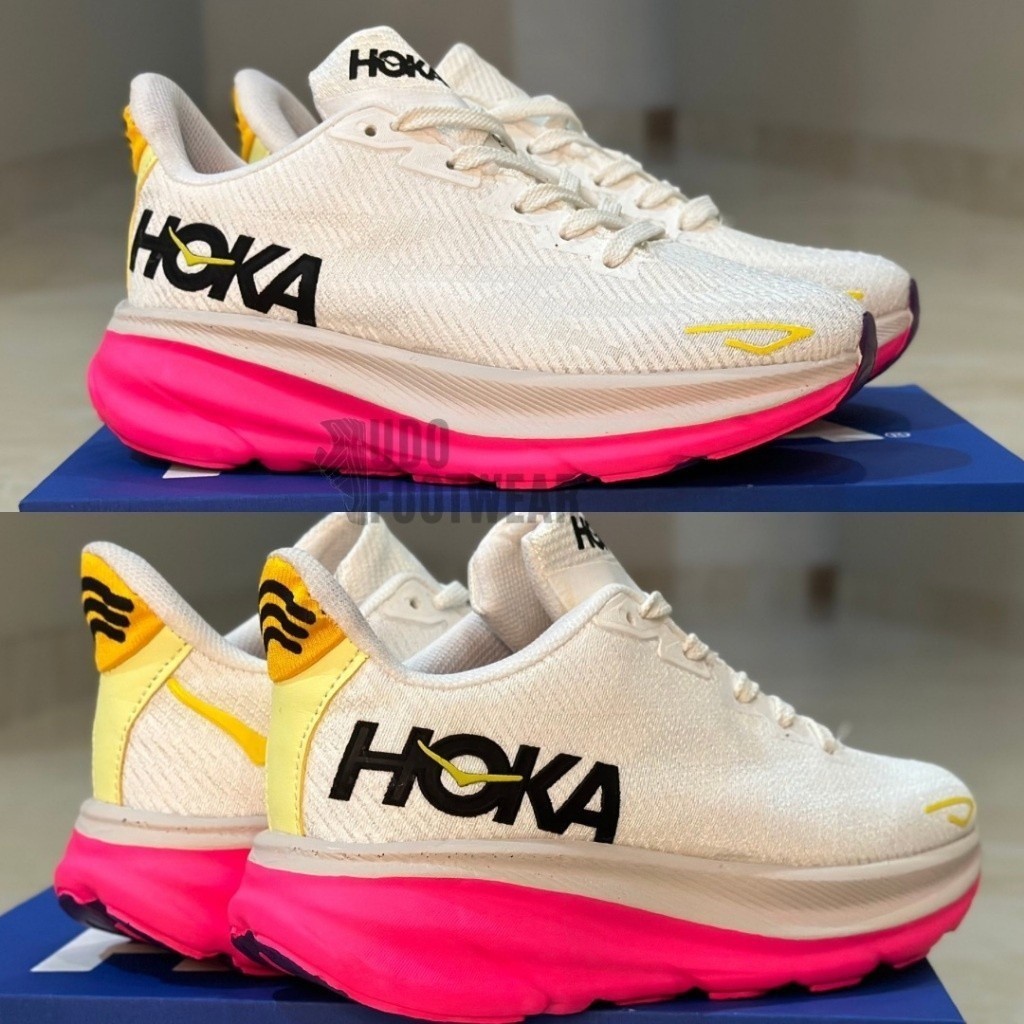 Hoka ONE Carbon clifton 9 X2 eggnog สีชมพูรองเท้าวิ่งกีฬารองเท้าวิ่งรองเท้าผ้าใบ100%