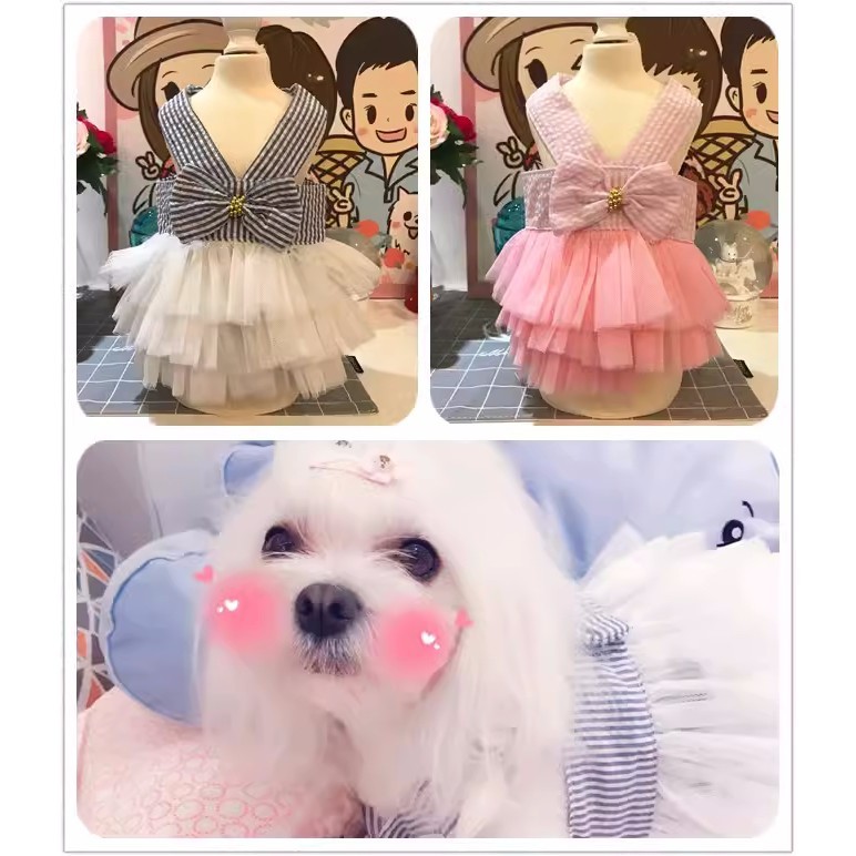 ฤดูร้อนสัตว์เลี้ยงแมวลูกสุนัขเส้นด้ายสุทธิ ชุดกระโปรงวันเกิด งานแต่งงาน เครื่องแต่งกายอุปกรณ์สัตว์เลี้ยง