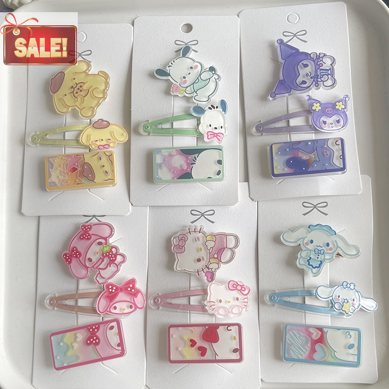 Bl 3PCS Sanrio กิ๊บติดผมชุดน่ารักการ์ตูนอุปกรณ์เสริมผม Kuromi Cinnamoroll Melody Hello Kitty แฟชั่นสาว Bangs คลิป Hairpin ของขวัญ A