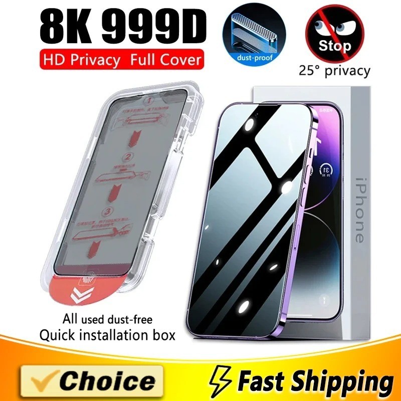 1 PC ฝุ่นติดตั้งฟรีความเป็นส่วนตัวป้องกันหน้าจอสําหรับ IPhone 15 14 13 12 11 Pro MAX XS MAX 15 Plus ฟิล์มแก้วป้องกันหน้าจอ Anti Spy อุปกรณ์เสริม