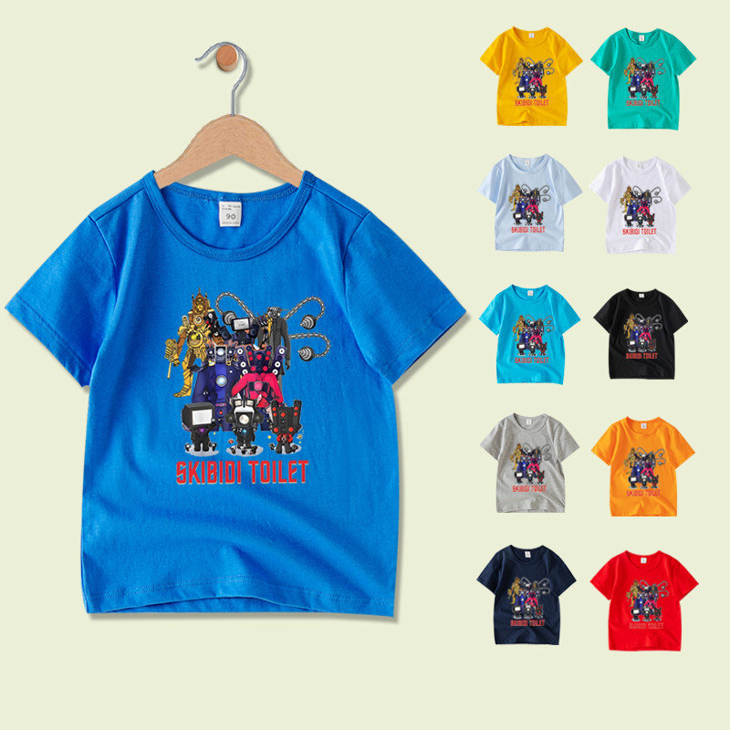 พร้อมส่ง เสื้อยืดเด็กผู้ชาย เสื้อผ้าเด็ก Skibidi Toilet ลายการ์ตูน ผ้าฝ้าย 100% แขนสั้น ผ้านุ่มใส่สบาย ซักแล้วไม่ยับ 8 สี NE054