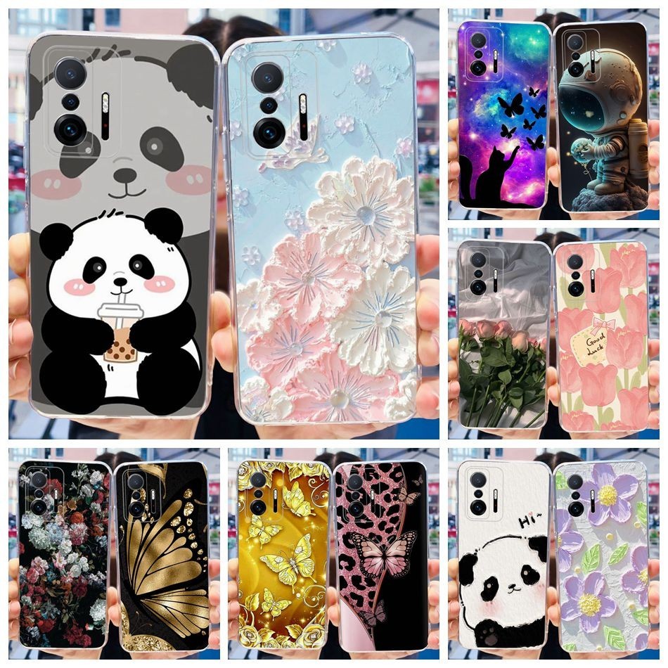 Xiaomi Mi 11T 5Gน่ารักPandaดอกไม้ทาสีปลอกXiaomi Mi 11T Pro 5G Mi11Tซิลิโคนอ่อนนุ่มTPUเคสโทรศัพท์