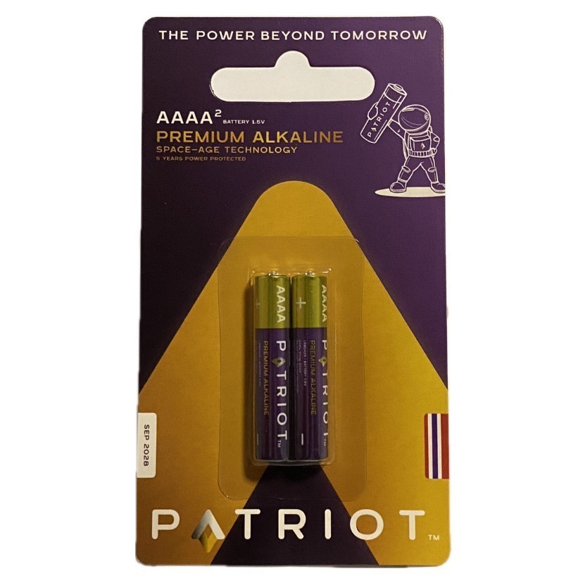 ถ่านชาร์จ ถ่าน AAAA  Patriot Premium Alkaline 1.5V แพ็ก 2 ก้อน ถ้านเจ้าพลัง แพทริออท พรีเมี่ยม อัลคา