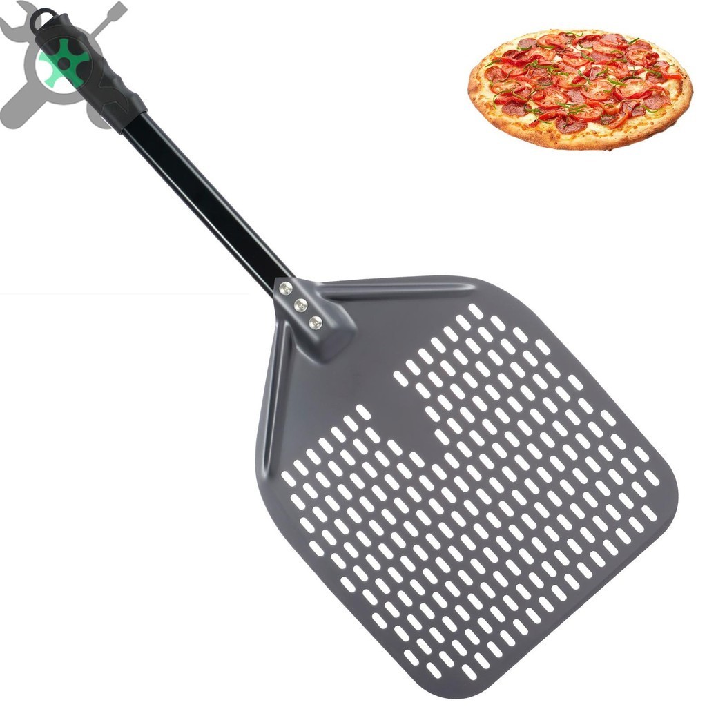 Perforated Pizza Peel 12 นิ้วอลูมิเนียมพิซซ่า Paddle Nonstick พิซซ่าเปลี่ยน Peel Anti-Scald Handle ทนความร้อนพิซซ่าไม้พาย Paddle SHOPCYC4780