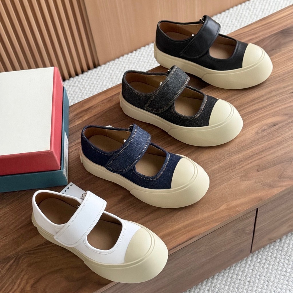 2024 สีใหม่น่าเกลียดและน่ารักหัวใหญ่ *MARNI* รองเท้าโมนาแมรี่เจนหนังแท้หนาด้านล่าง ตีนตุ๊กแก ตุ๊กตาร