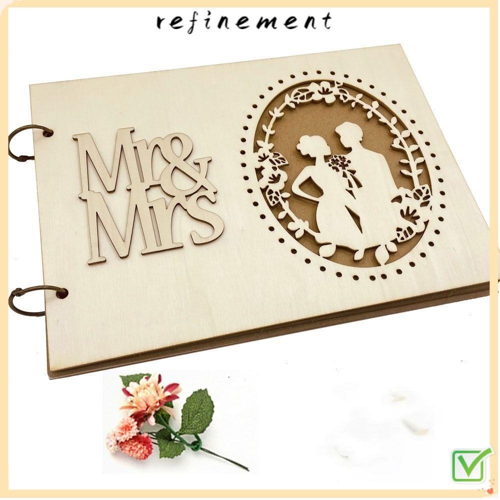 Refinement Guest Book, Wood Natural Colour Wedding Guest Book, Nice 27*19 CM Guest Recording Book An