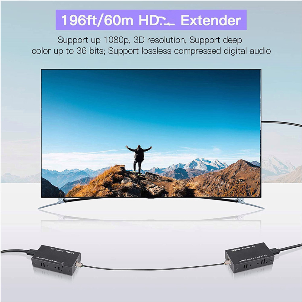 [พร้อมส่ง]🇹🇭 60M Extender HDMI To LAN Port RJ45 Network Cable Extender Over by Cat 5e/6 1080p Black