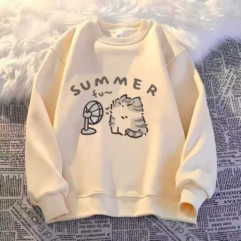 เสื้อผ้าเด็กแฟชั่นคอกลมเสื้อกันหนาวหมวกการ์ตูนพัดลมแมวจดหมายพิมพ์ฤดูใบไม้ร่วงและฤดูหนาวสไตล์เสื้อสวมหัวแขนยาวสาวด้านบน