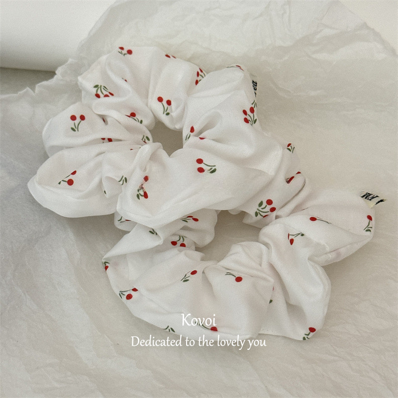 Kovoi/สีแดงเชอร์รี่สาว Scrunchy ผม Tie Mori ผม Tie หัวลูกดอกไม้หวานผม Tie หางม้ายาง Band