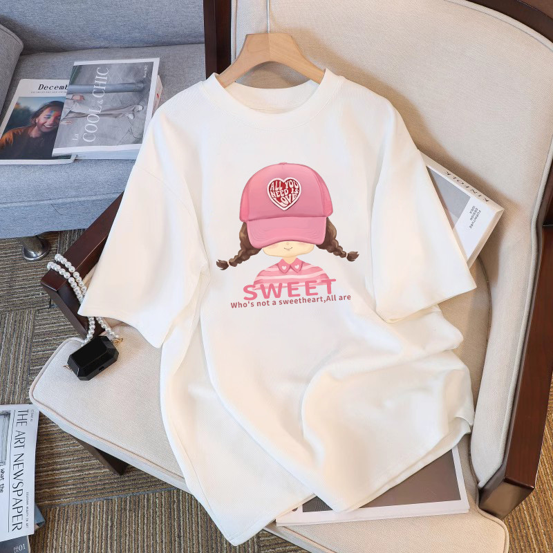 COD(จัดส่งภายใน 2 วันจากกทม.) เสื้อยืดผ้าฝ้ายพิมพ์ลาย เสื้อเชิ้ตลำลอง ใส่สบาย ระบายอากาศได้ดี ดูดซับเหงื่อ ลายสาวน่ารัก