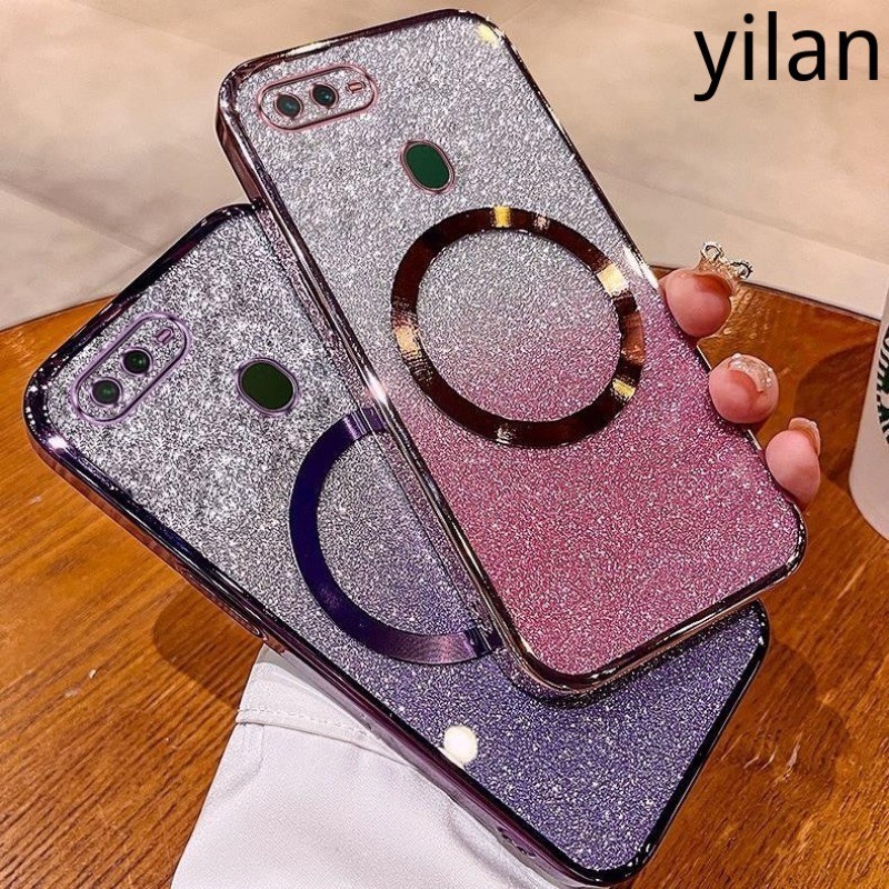 เคส OPPO A5S A12 A7 F9 เคสโทรศัพท์เคสโทรศัพท์แฟลชชุบแม่เหล็กชาร์จไร้สายพร้อมฟิล์มป้องกันกล้อง เคสโทรศัพท์ OPPO A5S A12 A7 F9