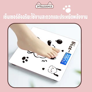 เครื่องชั่งลายการ์ตูน เครื่องชั่งน้ำหนักดิจิตอล แสดงค่าอุณหภูมิห้อง ชั่งได้0.01-180kg จอLED ความแม่นยำสูง แถมสายชาร์จUSB