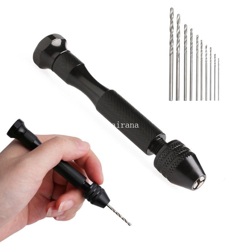 MT Hot Micro อลูมิเนียมเจาะมือ Keyless Chuck + 10 ชิ้น Twist เจาะเครื่องมือโรตารี่