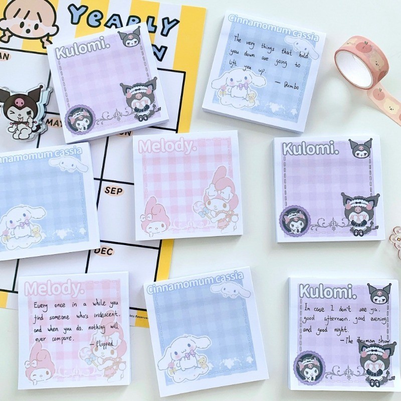 Kuromi บันทึกย่อช่วยเตือน Cinnamoroll โพสท์อิทลายการ์ตูน กระดาษเตือนความจำ อุปกรณ์สำนักงาน (50 แผ่น ต่อเล่ม)