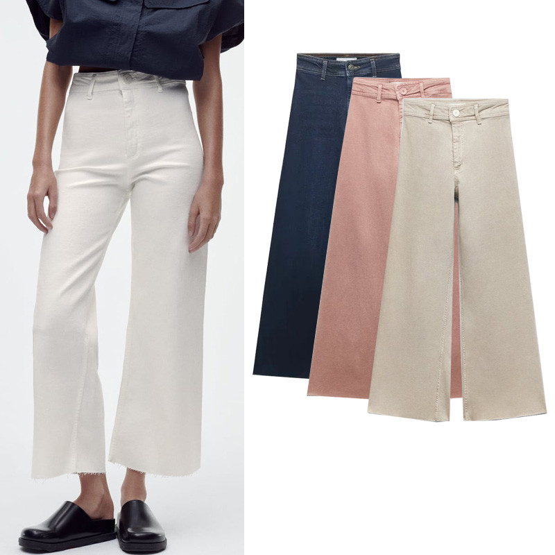Zara ZA ฤดูใบไม้ผลิฤดูร้อนสไตล์ใหม่กางเกงยีนส์เอวสูงทรงตรงทรงสลิม 8246064 8246047 1934040