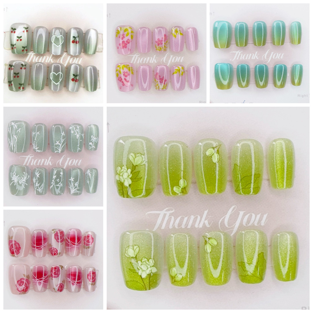 Cat Eye Handmade กดบนเล็บ 10 ชิ้นเล็บปลอมพร้อมสติกเกอร์กาว T030-T097