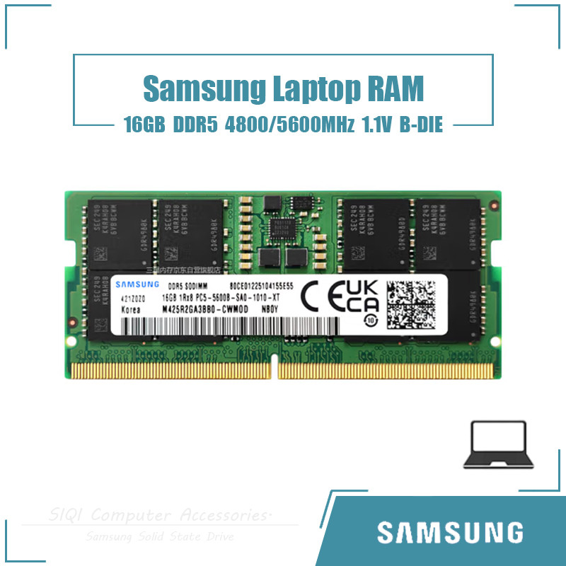 Samsung 16GB DDR5 4800MHz 5600MHz แล็ปท็อป RAM แรงดันไฟฟ้า 1.1V SODIMM 262Pin B-DIE อนุภาค