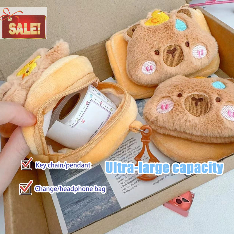 Bl Capibara กระเป๋าใส่เหรียญตุ๊กตาจี้การ์ตูน Capybara กระเป๋าเก็บหูฟังพวงกุญแจแบบพกพากรณีกระเป๋าริมฝีปาก A
