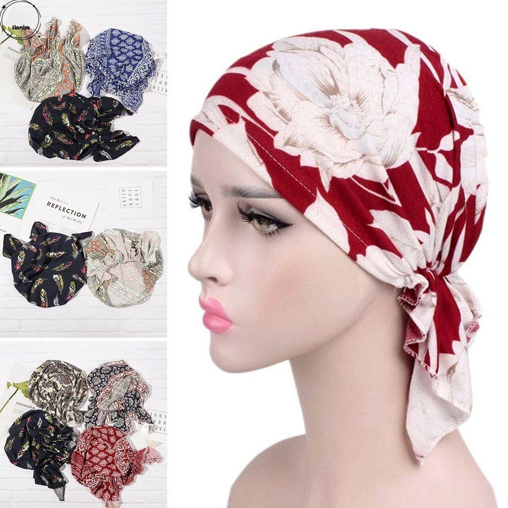 Ilonim หมวกผ้าโพกหัว Ruffle Beanie มุสลิมมะเร็ง Chemo หมวก