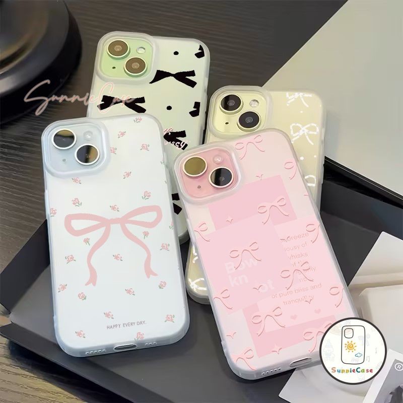แฟชั่นโบว์การ์ตูนดูเดิลน่ารัก เคส IPhone 13 14 11 15 12 Pro Max 7Plus XR X XS Max 14 8 7 15 Plus SE 2020 เคสไอโฟน