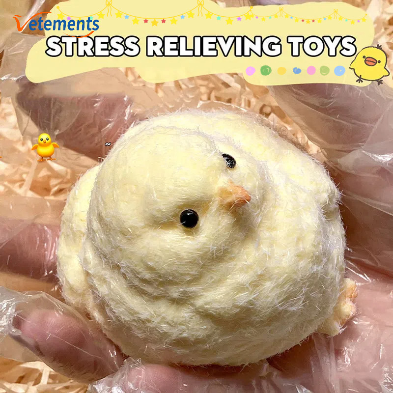 Creative Simulation Chicken Pinching Joy - Soft Flocked Yellow Chick Squeeze Toy - ของเล่นปลายนิ้วคลายเครียดตลก