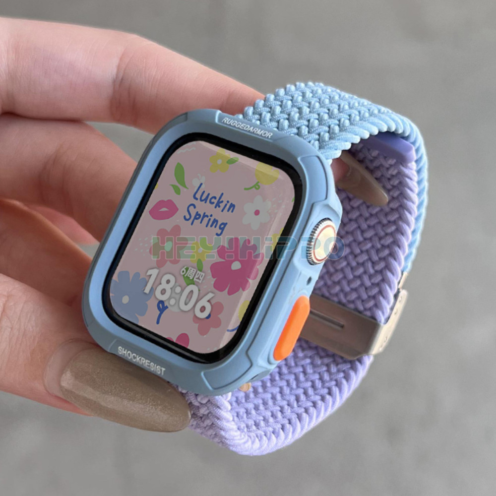 ทอไนลอนสายนาฬิกาสําหรับ iwatch Ultra2 49 มม.สี block หัวเข็มขัดสายนาฬิกาเปลี่ยนในไม่กี่วินาที ultra watchcase สําหรับ iwatch Series 9 8 7 se2 se 6 5 4 45 มม.41 มม.44 มม.40 มม.cas