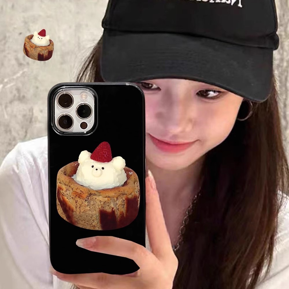 Ins ชีสเค้กซิลิโคนอ่อนนุ่มสีดํากรณี Anti-Fall เคสโทรศัพท์สําหรับ iPhone 16 Promax 15 Promax 12 13 Mini 14plus 11 Pro Max X XS XR XS Max 7 8 plus Se2020