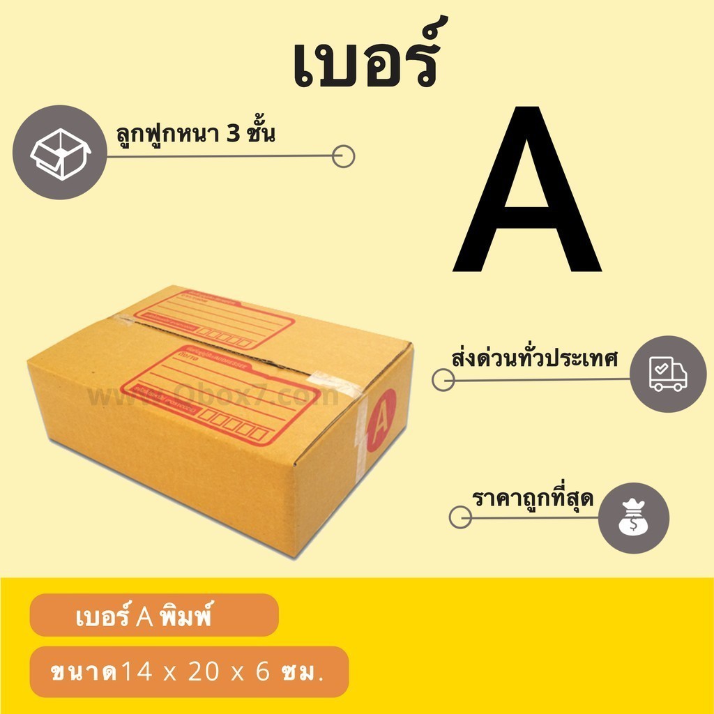 กล่องไปรษณีย์ เบอร์ A ขนาด 14×20×6 ซม. กล่องพัสดุฝาชน แพ็ค 20 ใบ หนา 3 ชั้น ราคาส่ง พร้อมส่ง Boxhero