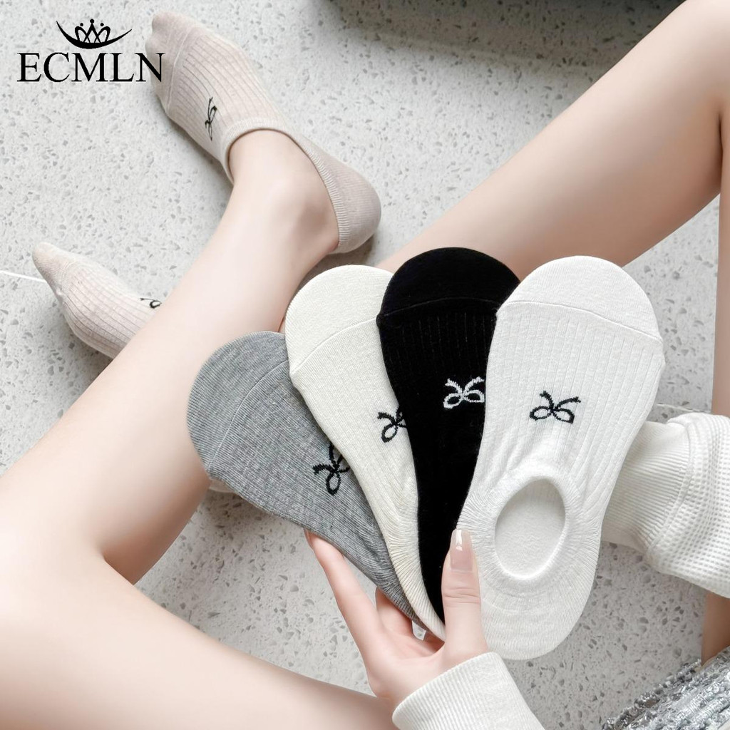 Ecmln Bowknot ที่มองไม่เห็นถุงเท้าเรืออเนกประสงค์ Simple Bowknot ถุงเท้าผู้หญิงฤดูร้อนถุงเท้าปากตื้นบาง