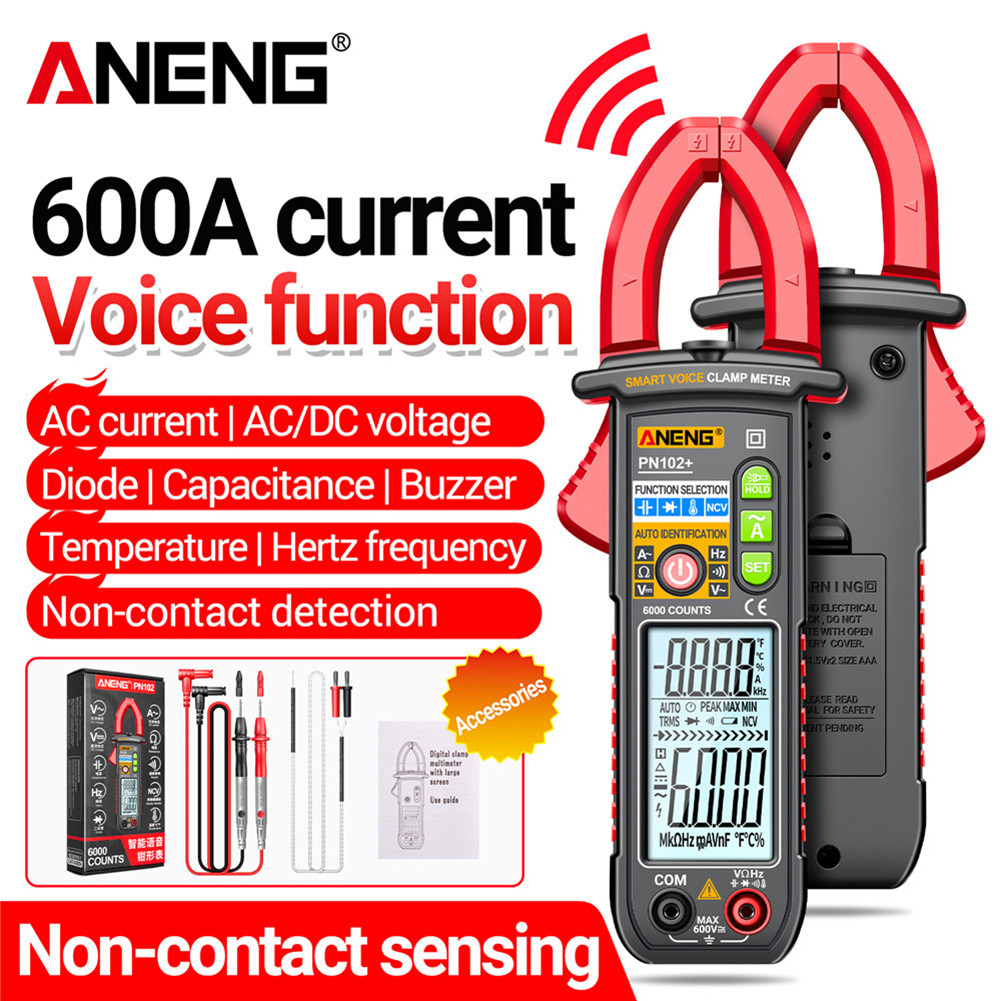 Aneng PN102+ มัลติมิเตอร์ทดสอบพลังงาน 600A กระแสไฟสูง หม้อแปลงแคลมป์ ควบคุมด้วยเสียง จอแสดงผลอัตโนมัติ เครื่องมือวัด