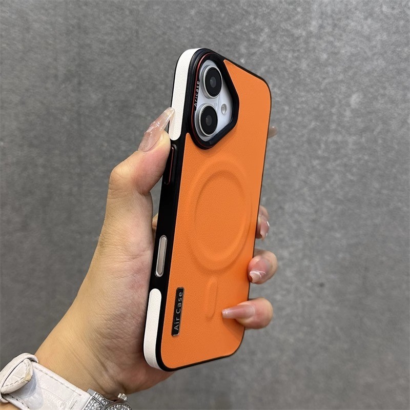 ใหม่ 16 Pro max สีส้มแม่เหล็กเคสโทรศัพท์สําหรับ iPhone 12 13 14 15 Pro max กรณีจุดหนังหรูหรา iPhone 16 Pro max Anti-Drop Shock Absorption Shell Cover