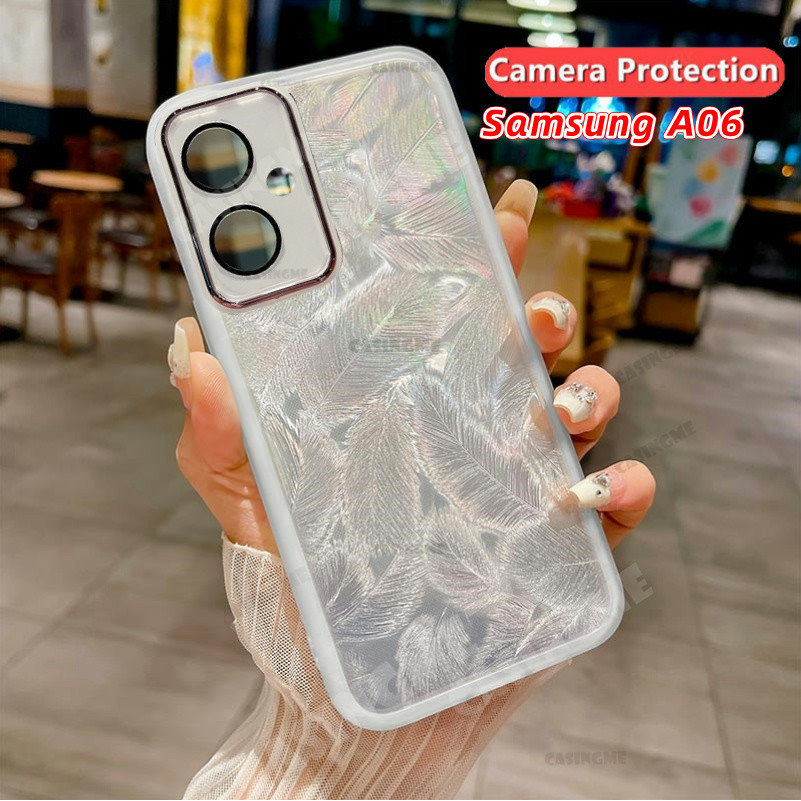 Samsung A06 2024 Glitter Feather รูปแบบซิลิโคนนุ่มสําหรับ Samsung Galaxy A06 A06s SamsungA06 06A s 4G 5G 2024 กันกระแทกเคสโทรศัพท์กล้องเลนส์ป้องกันปกหลัง