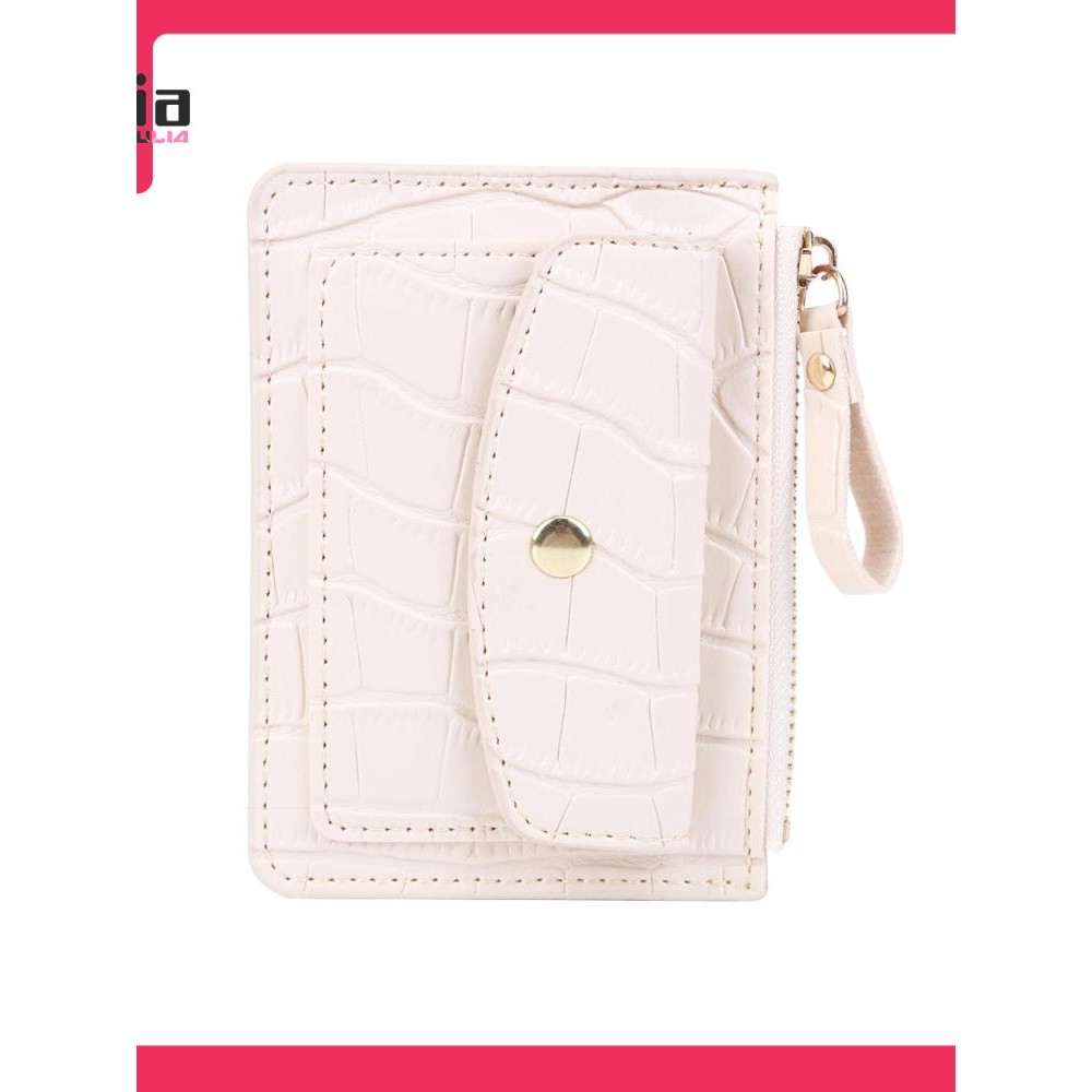 [Julia1.th] Women Coin Card Holder PU Leather Multi-Slot Wallet Daily Bag for Ladies (สีเบจ)