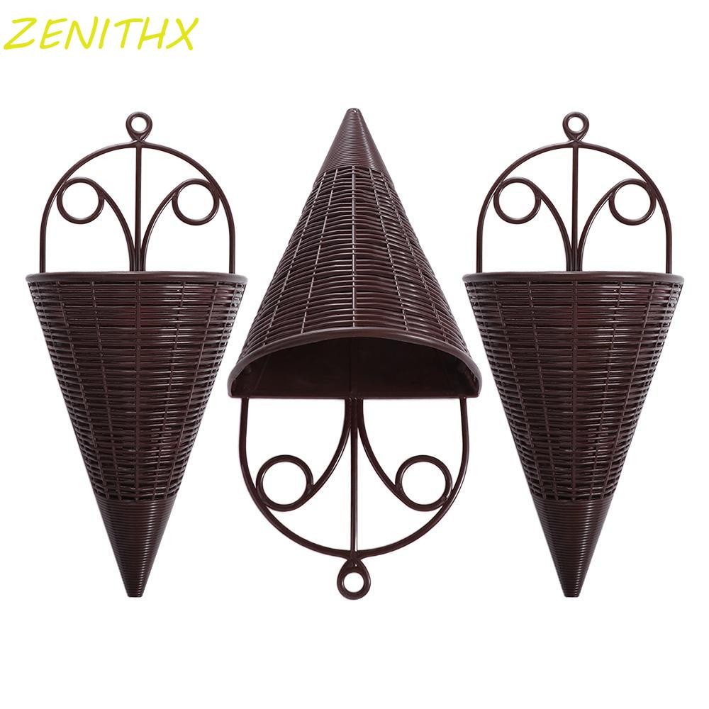 เซนิทซ์ เลียนแบบหวายแขวนตะกร้าดอกไม้,พลาสติกจําลองประดิษฐ์แขวนผนังกระถางดอกไม้,สร้างสรรค์สามเหลี่ยมแขวนผนังแจกันดอกไม้หม้อตกแต่งในร่ม